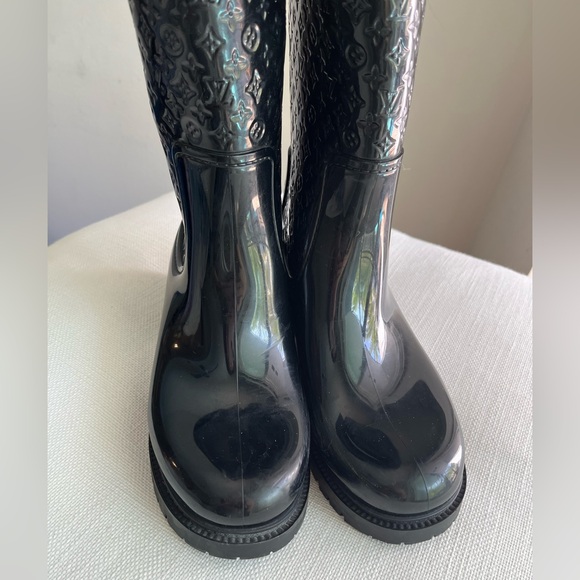 Louis Vuitton 36 Black Monogram Splash High Rain Boots - Picture 5 of 9